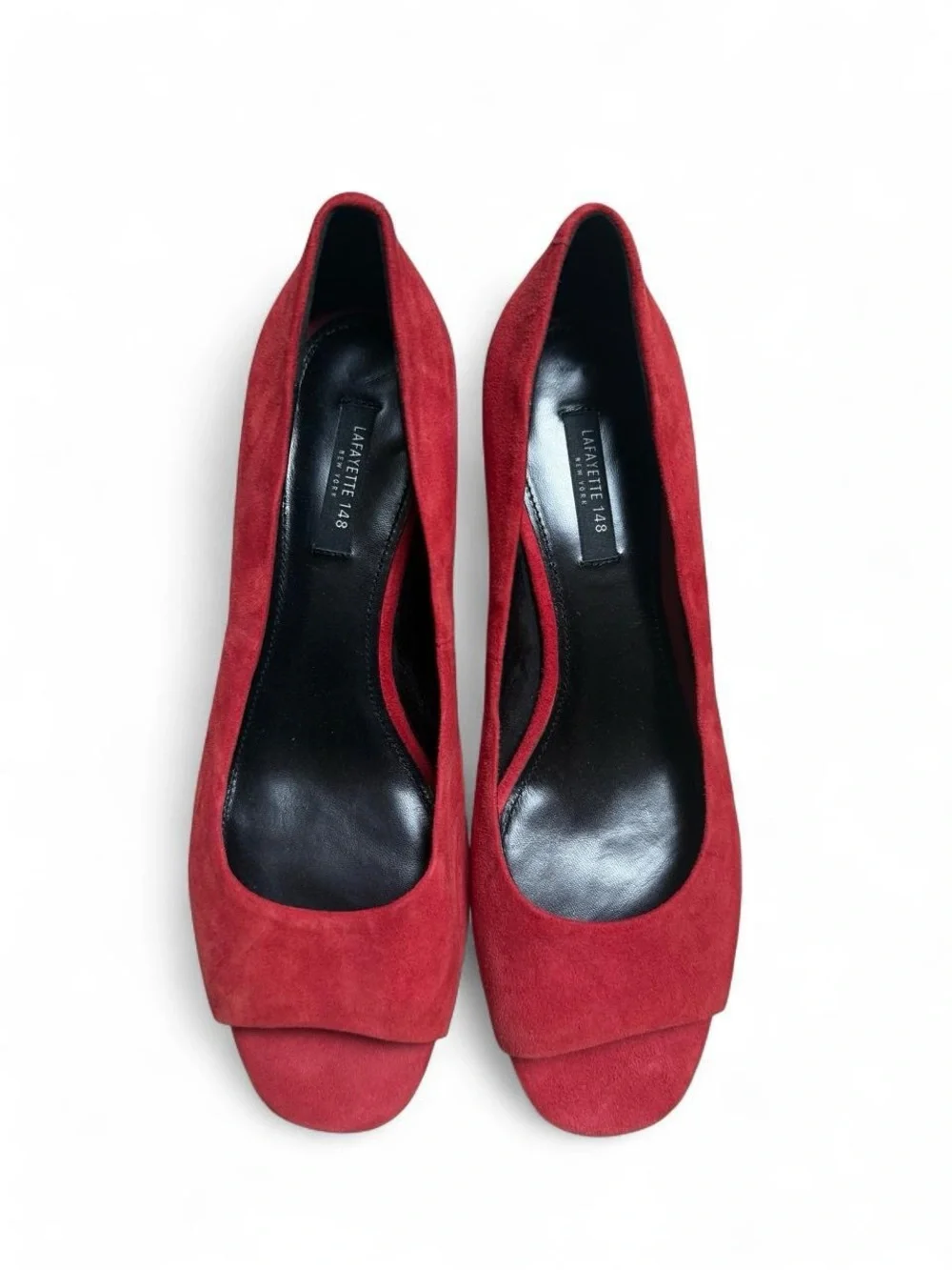 Lafayette 148 New York Crimson Red Suede Peep-Toe Pumps